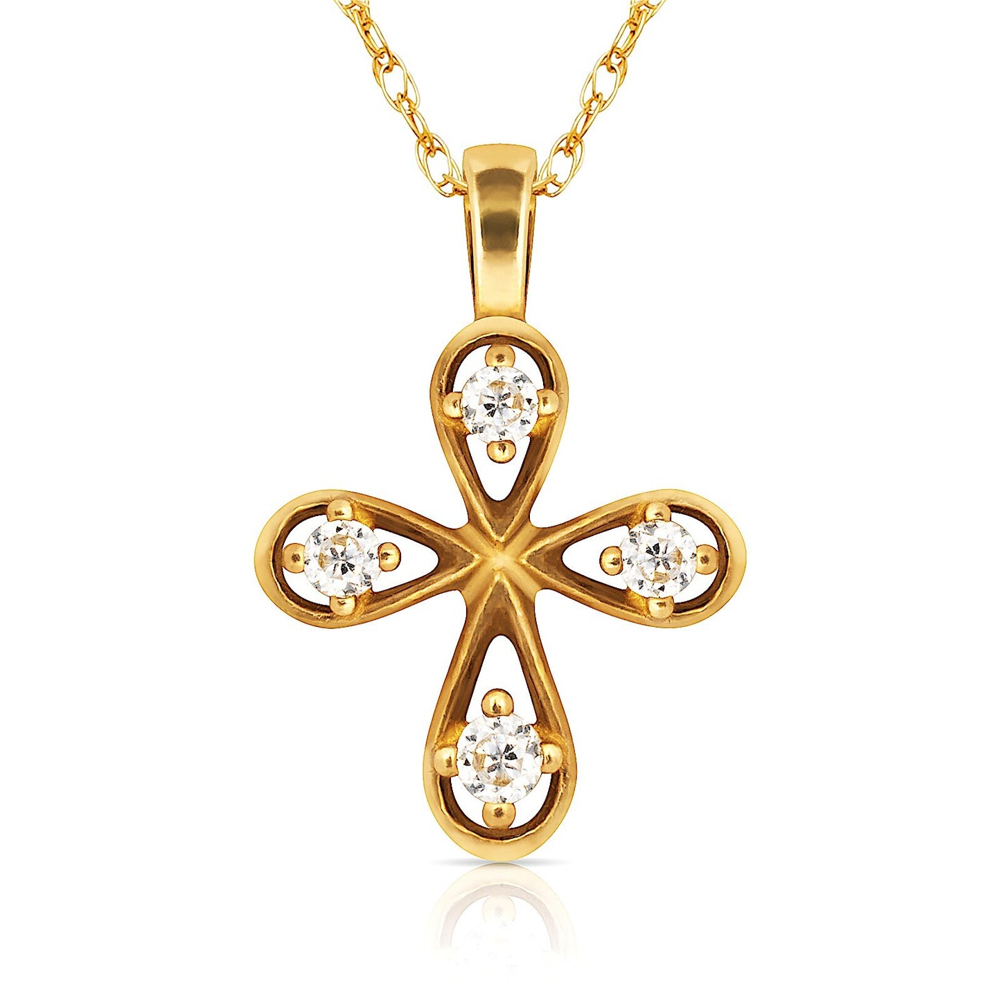 14K Yellow & White Gold CZ Flower Pendant for Women