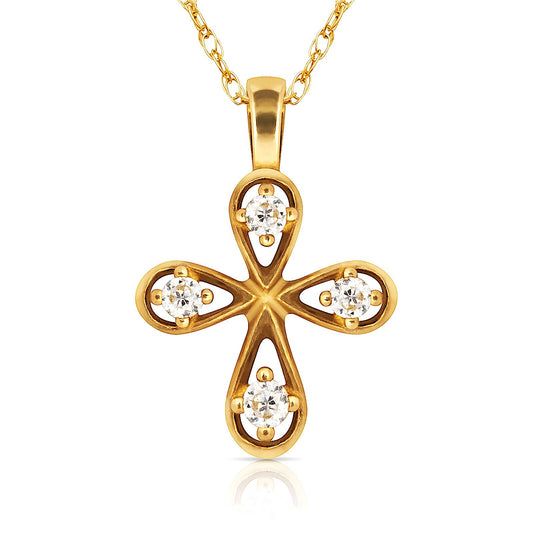 14K Yellow & White Gold CZ Flower Pendant for Women