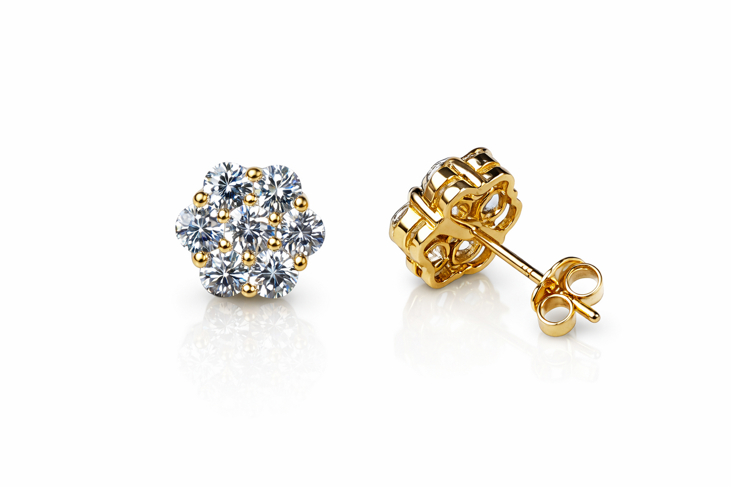 14K Yellow & White Gold Flower Cluster CZ Stud Earrings for Women