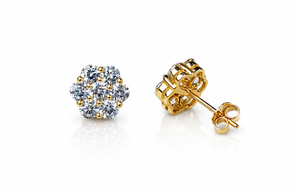 14K Yellow & White Gold Flower Cluster CZ Stud Earrings for Women