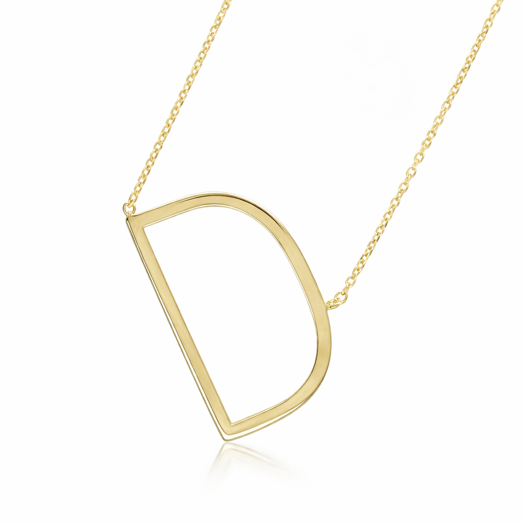 14k Yellow Gold Sideway Initial Letter Necklace Pendant