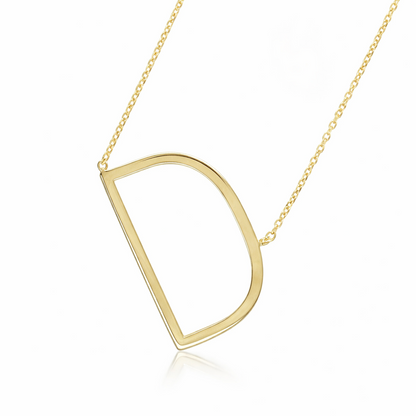 14k Yellow Gold Sideway Initial Letter Necklace Pendant