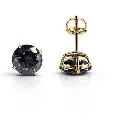 14K Gold GRA Certified D-VVS1 Round Grey Moissanite Screw Back Studs Earrings