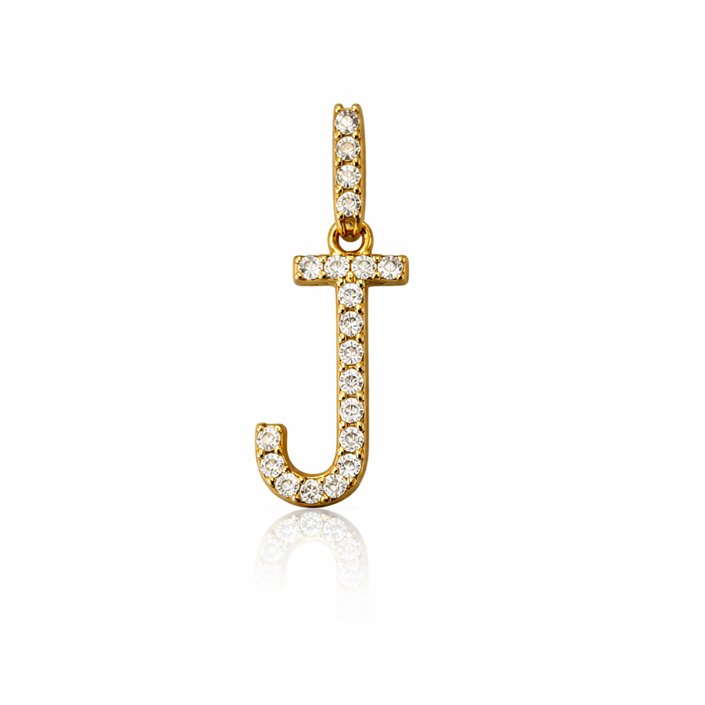 14k Yellow Gold Initial Letter CZ Pendant: Medium