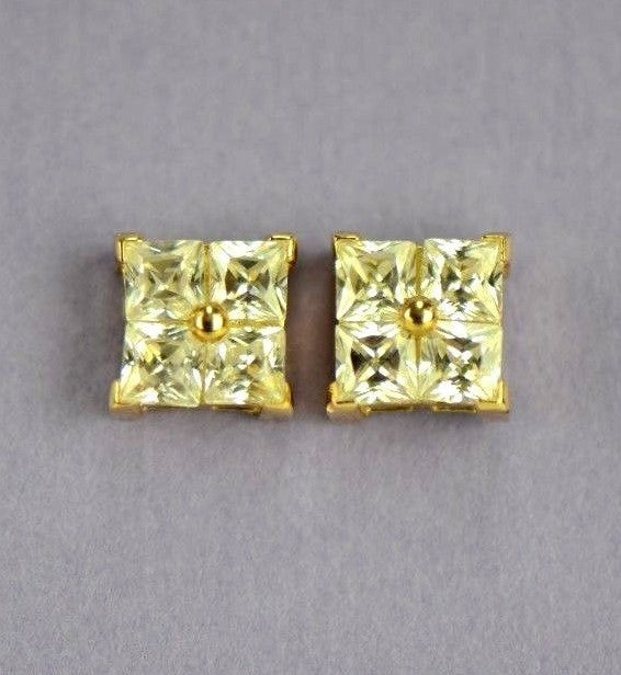 14K Yellow or White Gold Fancy Square CZ Stud Earrings