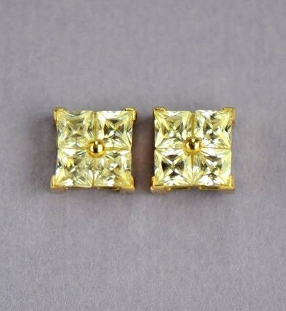 14K Yellow or White Gold Fancy Square CZ Stud Earrings
