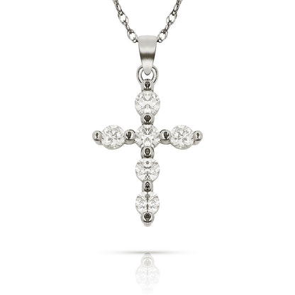 14k Yellow & White Gold CZ Cross Pendant For Women