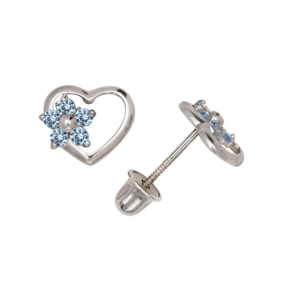 14K Yellow & White Gold Heart Shaped CZ Stud Earrings for Women