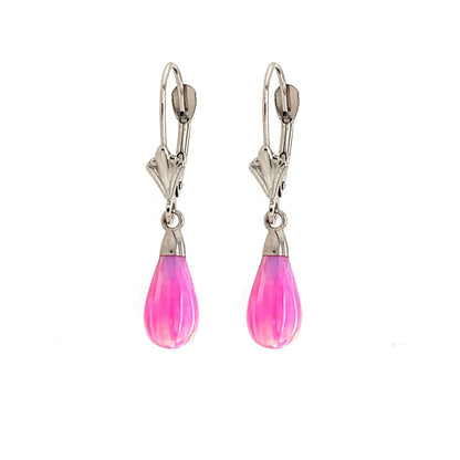 14k-Yellow and White Gold  Dangle Pink  Opal Leverback Earrings