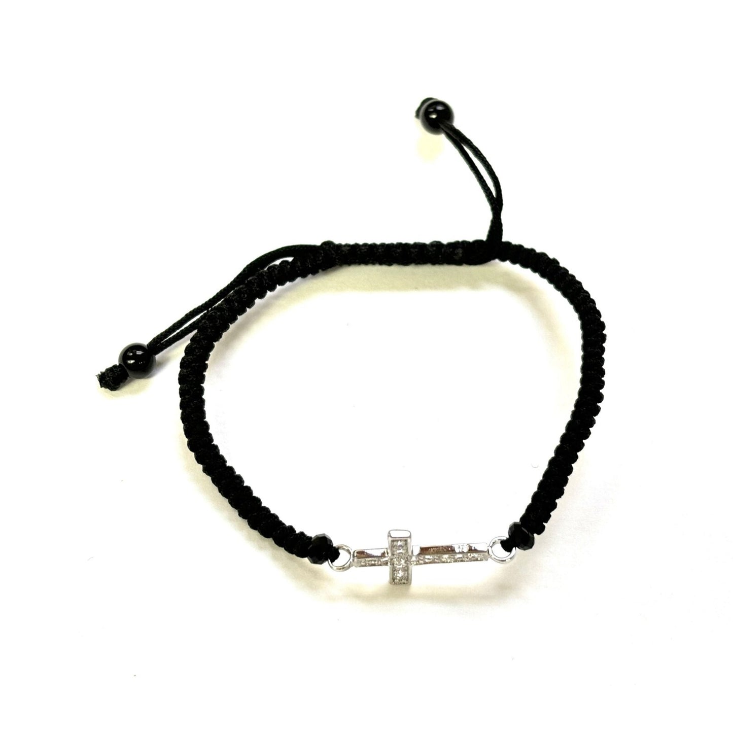 925 Sterling Silver String CZ Bracelet Cross 6" Adjustable to 11"