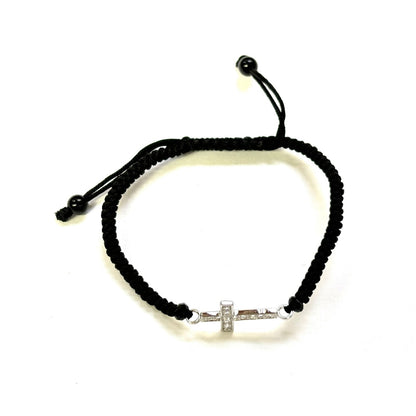 925 Sterling Silver String CZ Bracelet Cross 6" Adjustable to 11"