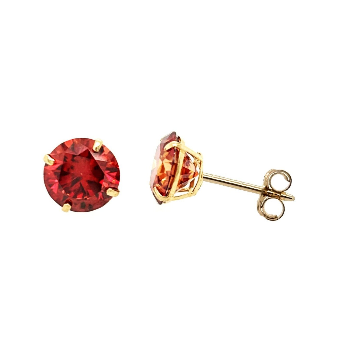 14K Gold GRA Certified D-VVS1 Round Garnet Moissanite Push Back Studs Earrings