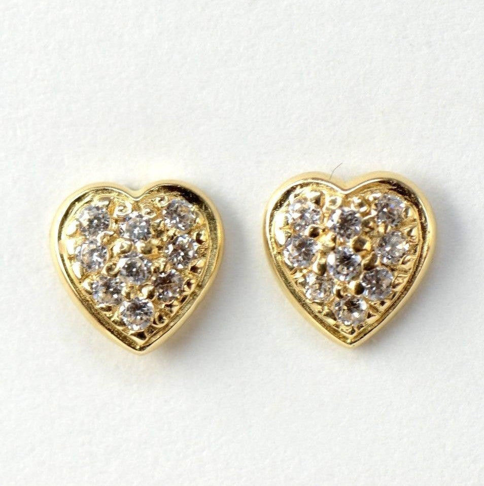 14K Yellow and White Gold Heart CZ Stud Earrings