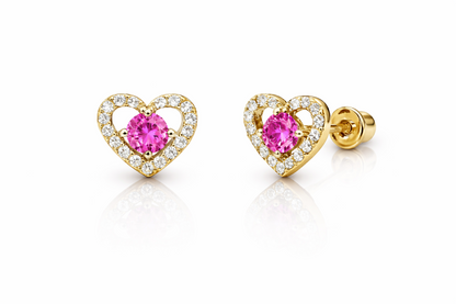 14k Solid Yellow and White Gold Heart Stud Earrings