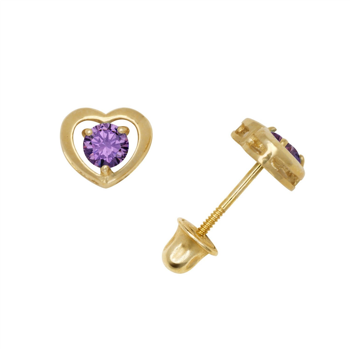 14K Yellow & White Gold Elegant CZ Heart Shaped Stud Earrings for Women