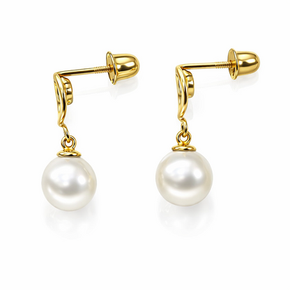 14K Yellow and White Gold Genuine Pearl CZ Stud Earring