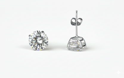 14K Yellow & White Gold Beautiful Round CZ Stud Earrings Basket Setting 2-10mm