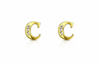 14k Yellow or White Gold Initial Letters CZ Stud Earrings