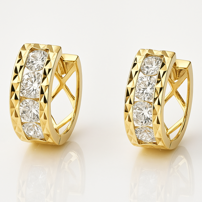 14k Yellow Gold Diamond Cut with Birthstone Huggie Earrings
