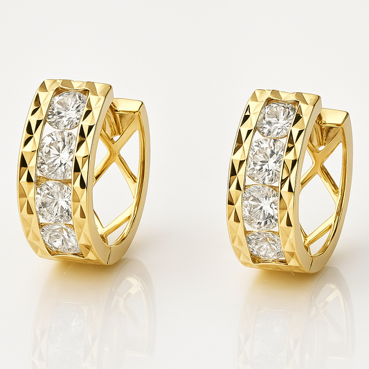 14k Yellow Gold Diamond Cut with Birthstone Huggie Earrings