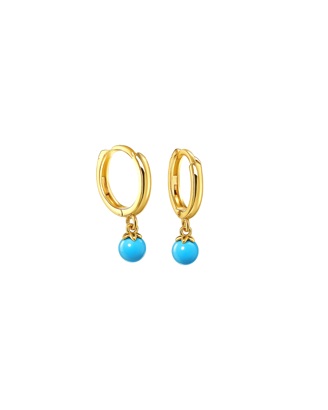14k Yellow Gold Turquoise  Huggie Dangle Earrings