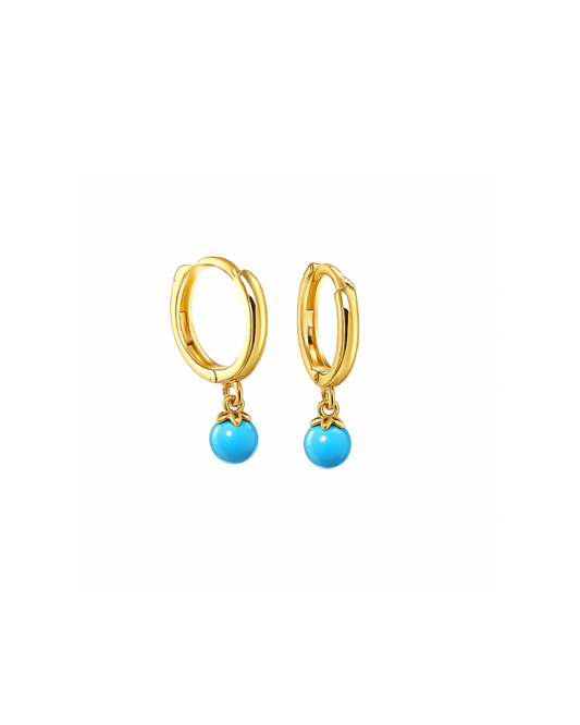 14k Yellow Gold Turquoise  Huggie Dangle Earrings