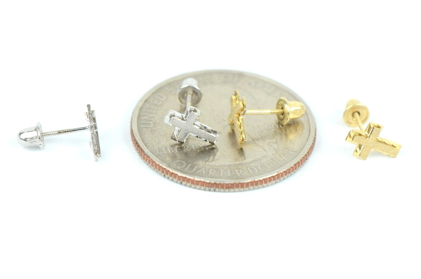 14K Yellow or White Gold Cross Earrings