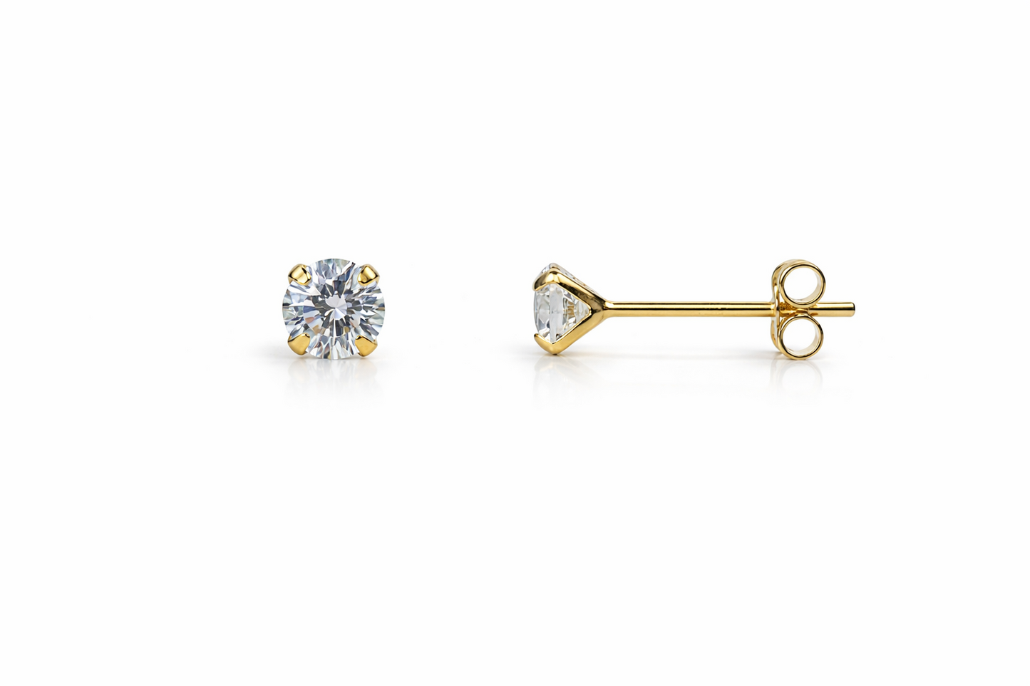 14k Yellow gold round clear CZ martini prong set stud earrings 1.5-10mm
