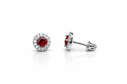 14k White Gold Halo Stud Earrings with Screw  Back