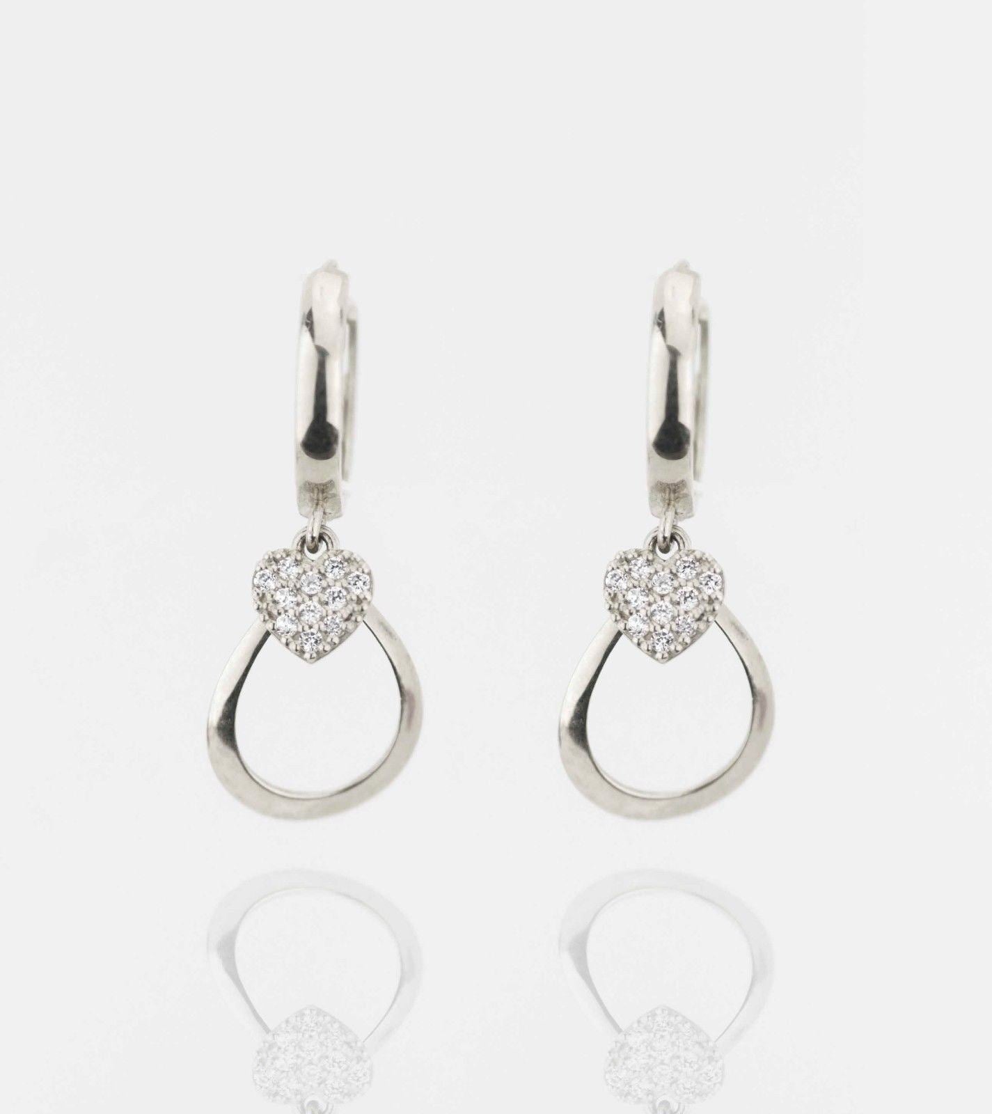 14k Yellow / White Gold Dangle CZ  Huggie Earrings