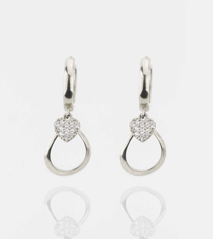 14k Yellow / White Gold Dangle CZ  Huggie Earrings