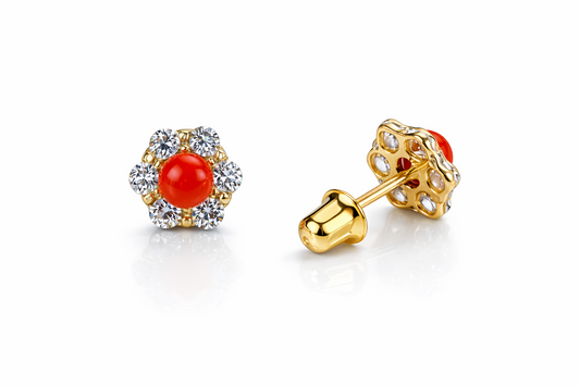 14k Yellow Gold Coral Stud Earrings/ Screw Back