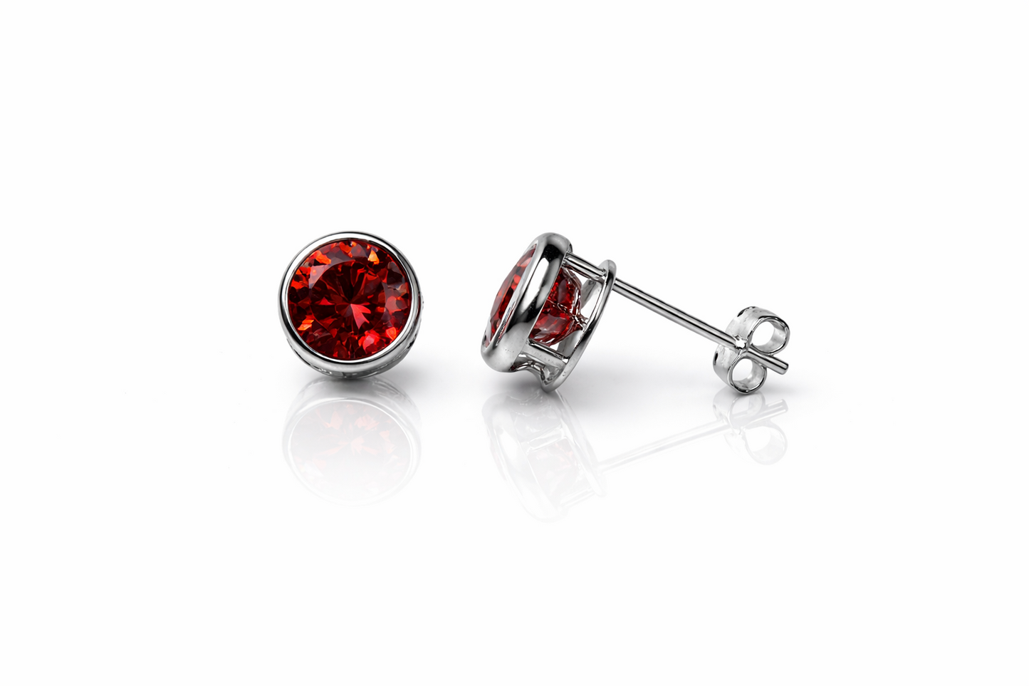 14k Solid White Gold 6mm Round Birthstone Stud Earrings with Push Back