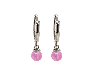 14k Yellow / White Gold Pink Opal Huggie Dangle Earrings