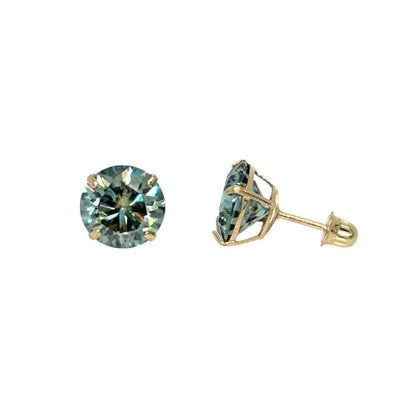 14K Gold GRA Certified D-VVS1 Round Green Moissanite Screw Back Studs Earrings