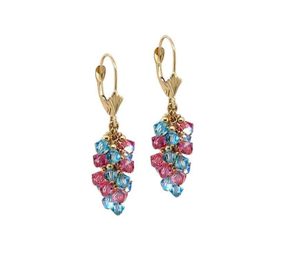 14k Yellow Gold Dangle Grape Leverback Earrings Made with Crystal from Swarovski