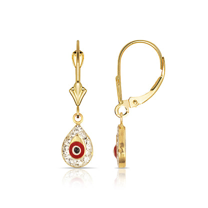 Tear Drop Evil Eye 14K Yellow/white Gold Dangle Earrings