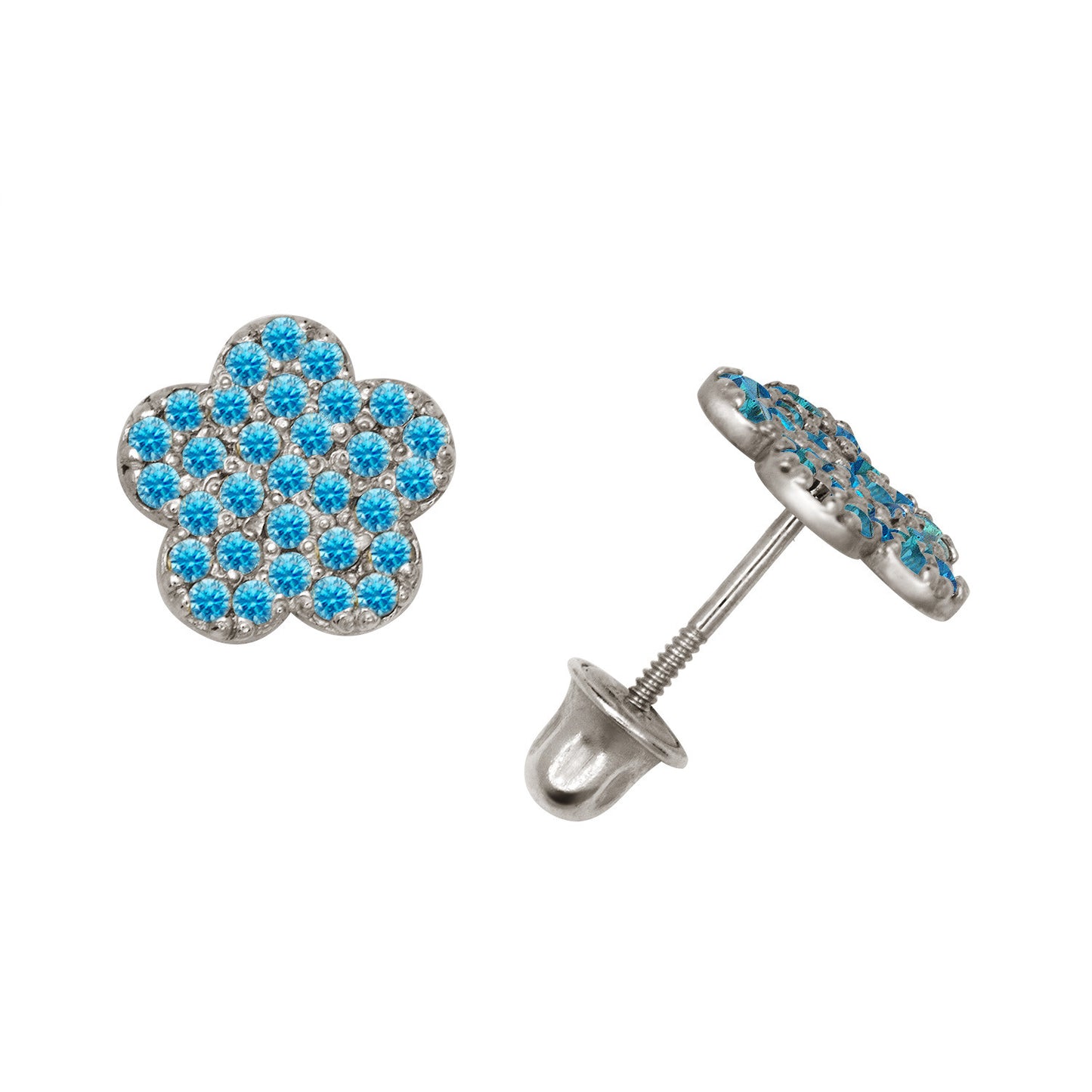 14k Yellow or White Gold CZ Flower Birthstone Stud Screw Back Earrings