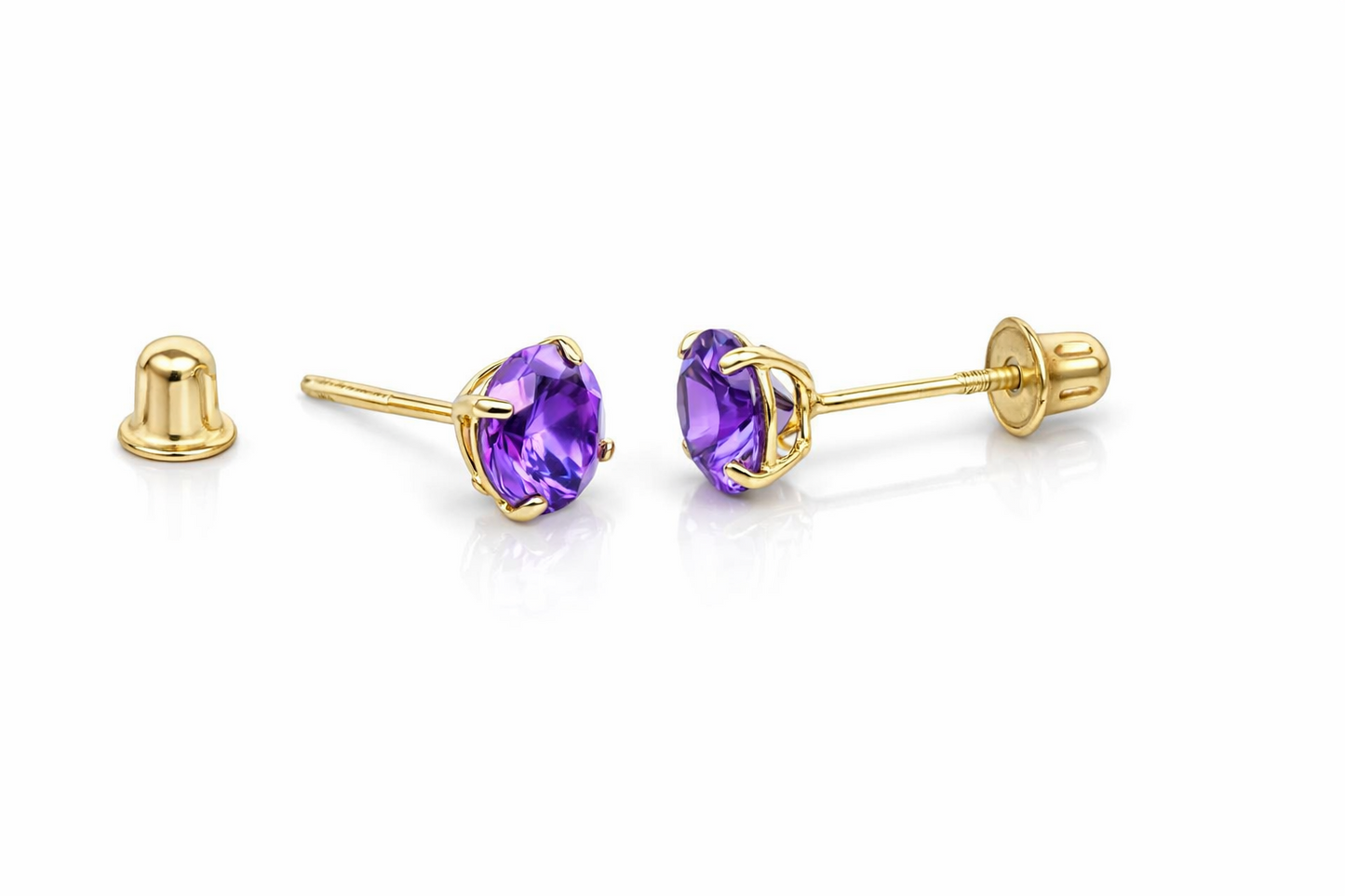 14K Solid Yellow Gold 5mm Round Birthstone screw back Stud Earrings for Women