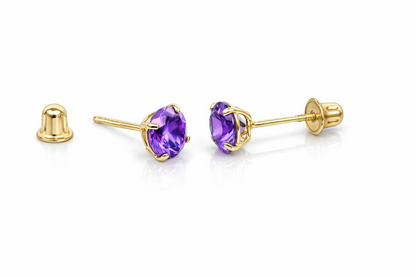 14K Solid Yellow Gold 5mm Round Birthstone screw back Stud Earrings for Women
