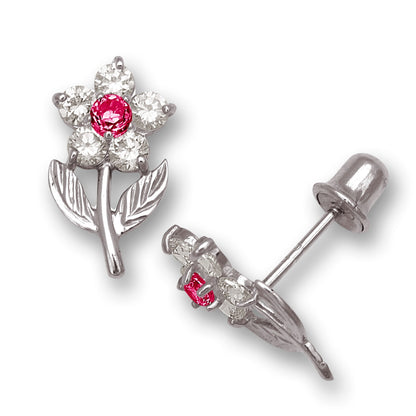 14K Yellow & White Gold Flower Shape Stud Earrings for Women