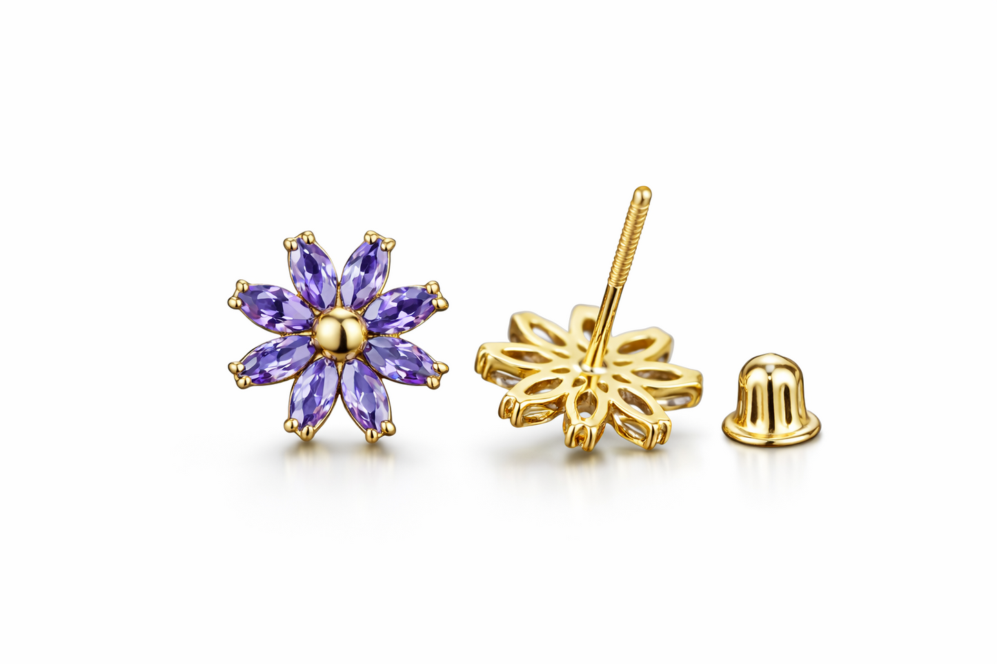 14k Yellow and White Gold CZ Birthstone Flower Stud Earring