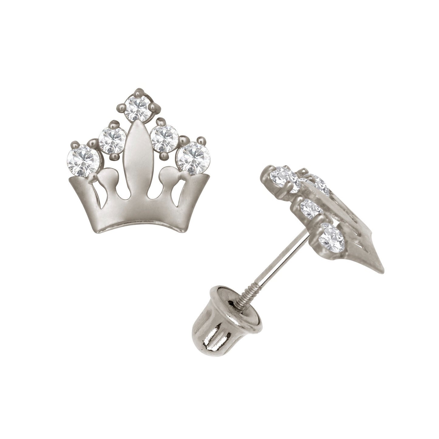 14K  Yellow & White Gold Unique CZ Crown Stud Earrings for Women