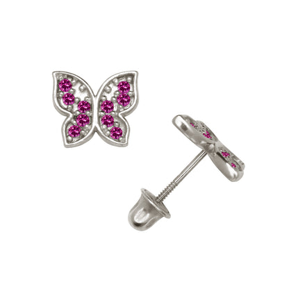 14k Yellow or White Gold Butterfly CZ Stud Earrings