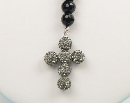 black diamond mens rosary genuine necklace onyx cross chain