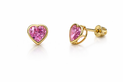 14K Yellow Gold Heart Bithstone Stud Earrings  5mm x 5mm