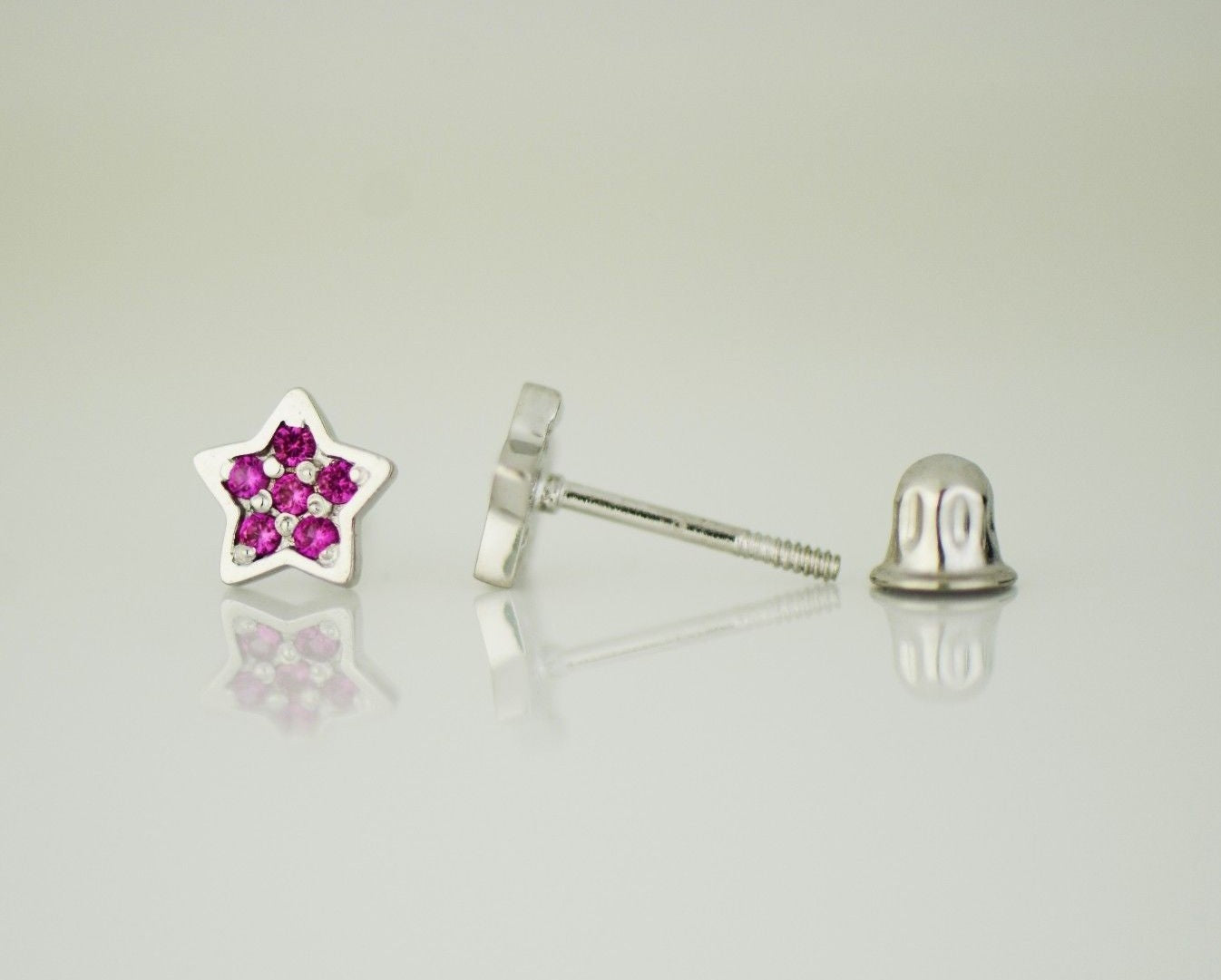 14k White Gold CZ Star Stud Earrings