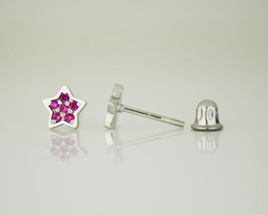 14k White Gold CZ Star Stud Earrings