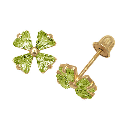 14k Yellow Gold CZ Flower Birthstone Stud Screw Back Earrings