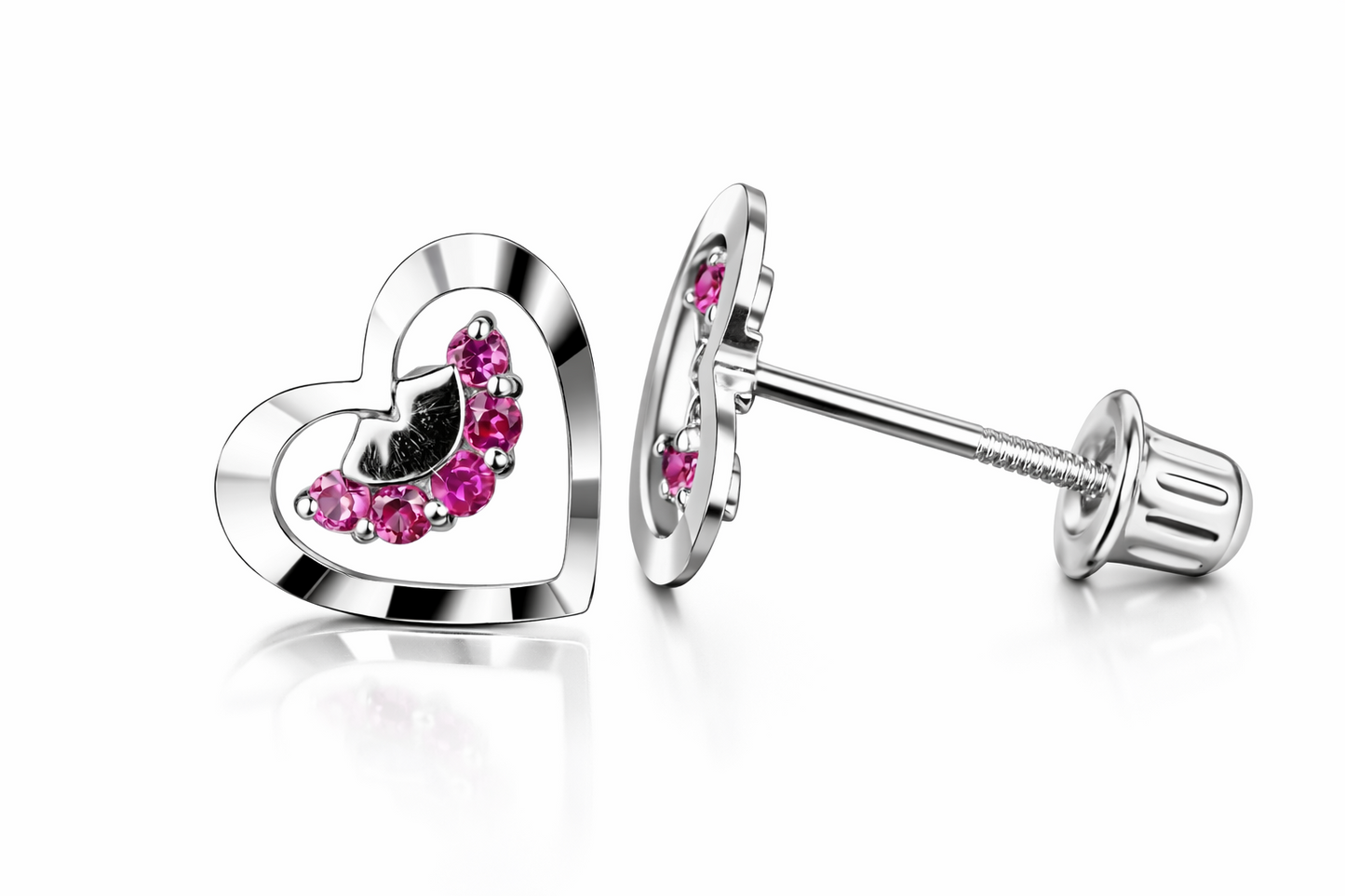 14k Solid Yellow or White Gold Heart Shape CZ Stud Earrings
